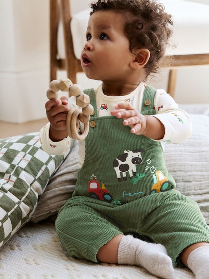 Green Farm Cord Dungarees and Bodysuit Set (0mths-2yrs) - Size Up to 1 Month (56cm)