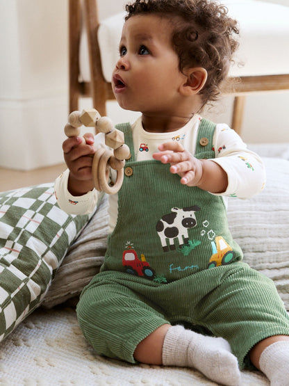 Green Farm Cord Dungarees and Bodysuit Set (0mths-2yrs) - Size Up to 1 Month (56cm)