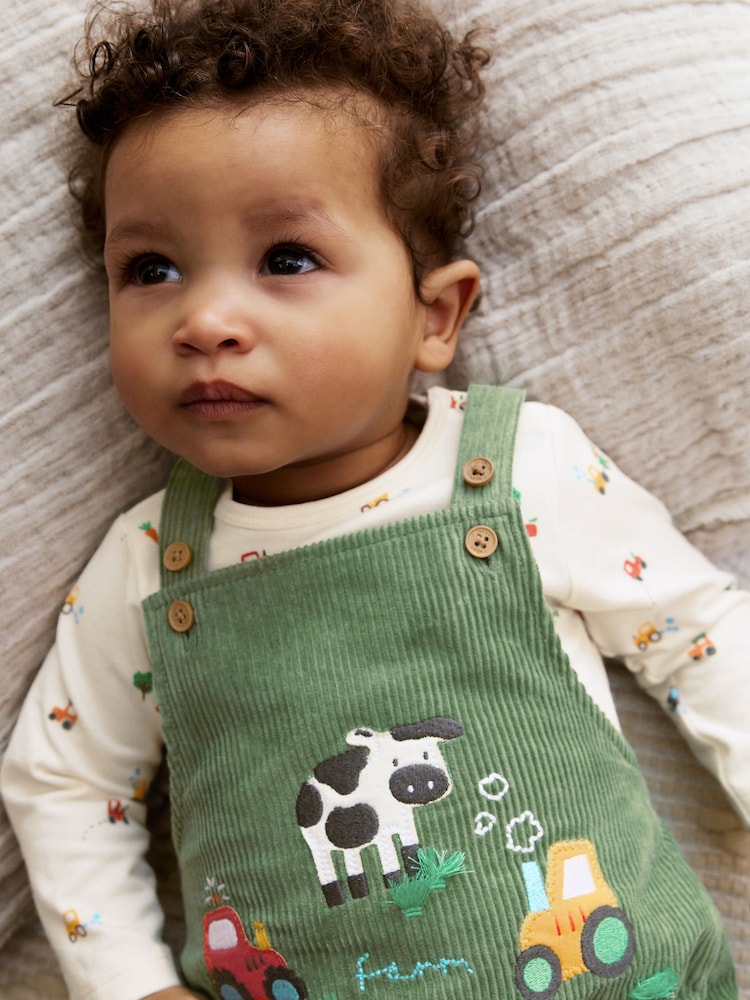 Green Farm Cord Dungarees and Bodysuit Set (0mths-2yrs) - Size Up to 1 Month (56cm)