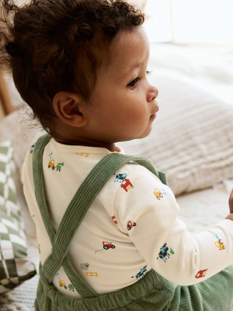 Green Farm Cord Dungarees and Bodysuit Set (0mths-2yrs) - Size Up to 1 Month (56cm)