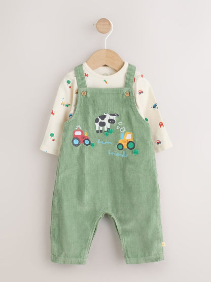 Green Farm Cord Dungarees and Bodysuit Set (0mths-2yrs) - Size Up to 1 Month (56cm)