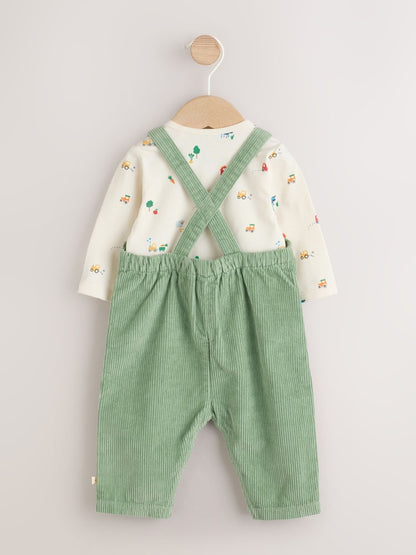 Green Farm Cord Dungarees and Bodysuit Set (0mths-2yrs) - Size Up to 1 Month (56cm)