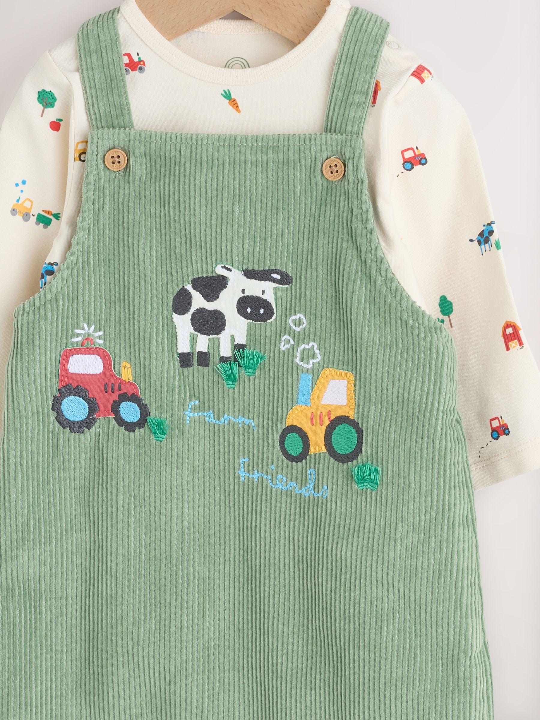 Green Farm Cord Dungarees and Bodysuit Set (0mths-2yrs) - Size Up to 1 Month (56cm)