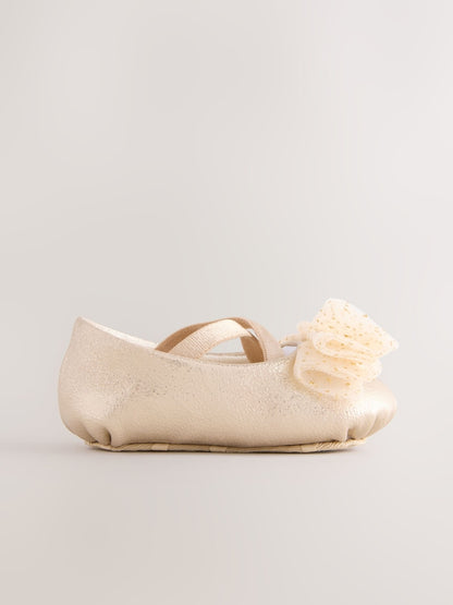Gold Baby Bow Occassion Shoes (0-18mths) - Size Up To 3 Months (50 - 62cm)