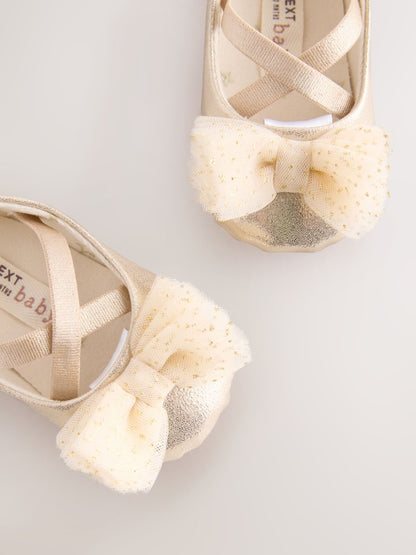 Gold Baby Bow Occassion Shoes (0-18mths) - Size Up To 3 Months (50 - 62cm)