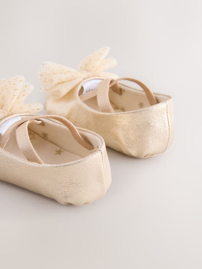 Gold Baby Bow Occassion Shoes (0-18mths) - Size Up To 3 Months (50 - 62cm)