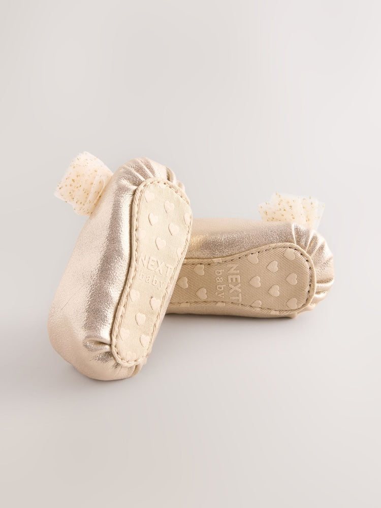 Gold Baby Bow Occassion Shoes (0-18mths) - Size Up To 3 Months (50 - 62cm)