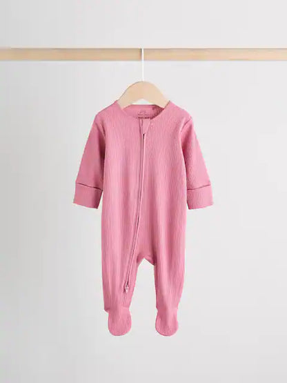 Pink 3 Pack Two Way Zip Baby Sleepsuits (0-2yrs)