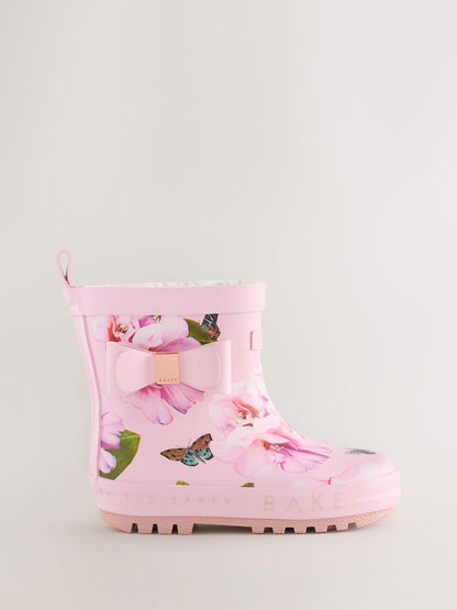 Baker by Ted Baker Girls Faux Fur Lined Welly Boots with Bow