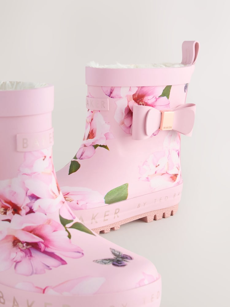 Baker by Ted Baker Girls Faux Fur Lined Welly Boots with Bow