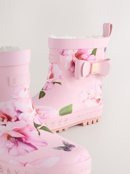 Baker by Ted Baker Girls Faux Fur Lined Welly Boots with Bow