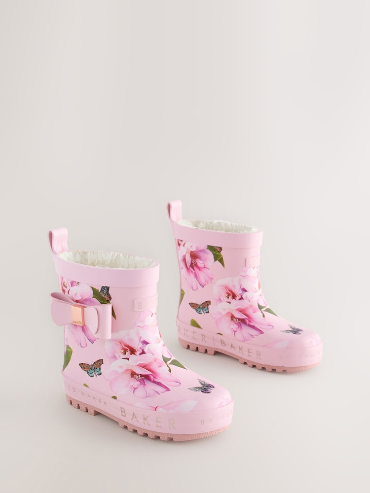 Baker by Ted Baker Girls Faux Fur Lined Welly Boots with Bow