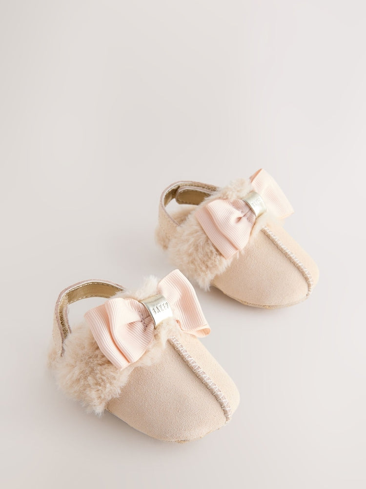 Baker by Ted Baker Baby Girls Faux Fur Trim Padders Mules - Bone / Up To 3 Months (50 - 62cm)