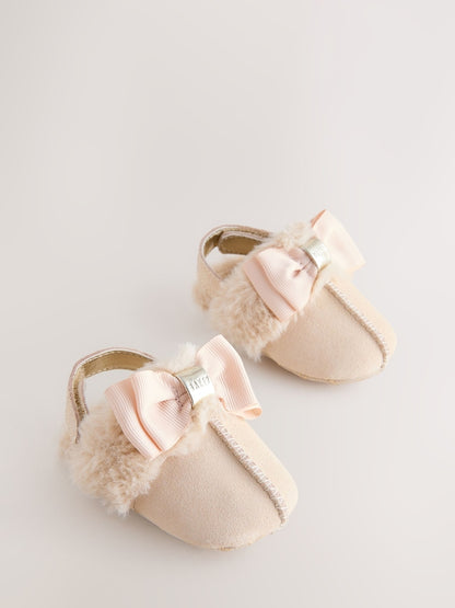 Baker by Ted Baker Baby Girls Faux Fur Trim Padders Mules - Bone / Up To 3 Months (50 - 62cm)