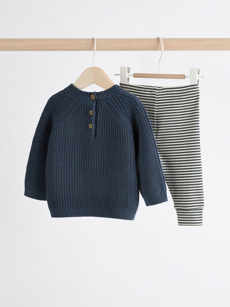 Blue Baby Knitted Jumper and Leggings Set (0mths-2yrs) - Size Up to 1 Month (56cm)