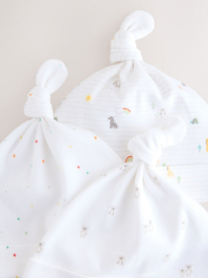 White Baby Tie Top Hats 3 Pack (0-12mths)