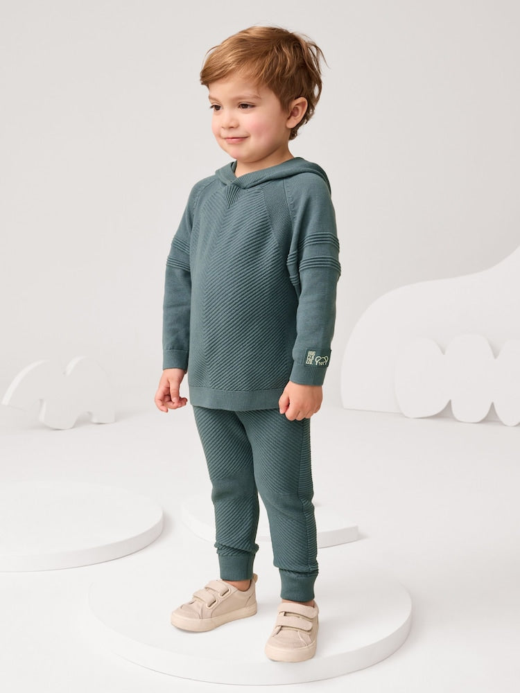 Blue Knitted Hoodie and Jogger Set (3mths-7yrs) - Blue / 12-18 Months (80-86cm)