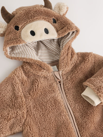 Brown Hamish Hooded Baby Fleece Pramsuit (0-18mths)