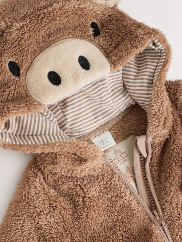 Brown Hamish Hooded Baby Fleece Pramsuit (0-18mths)