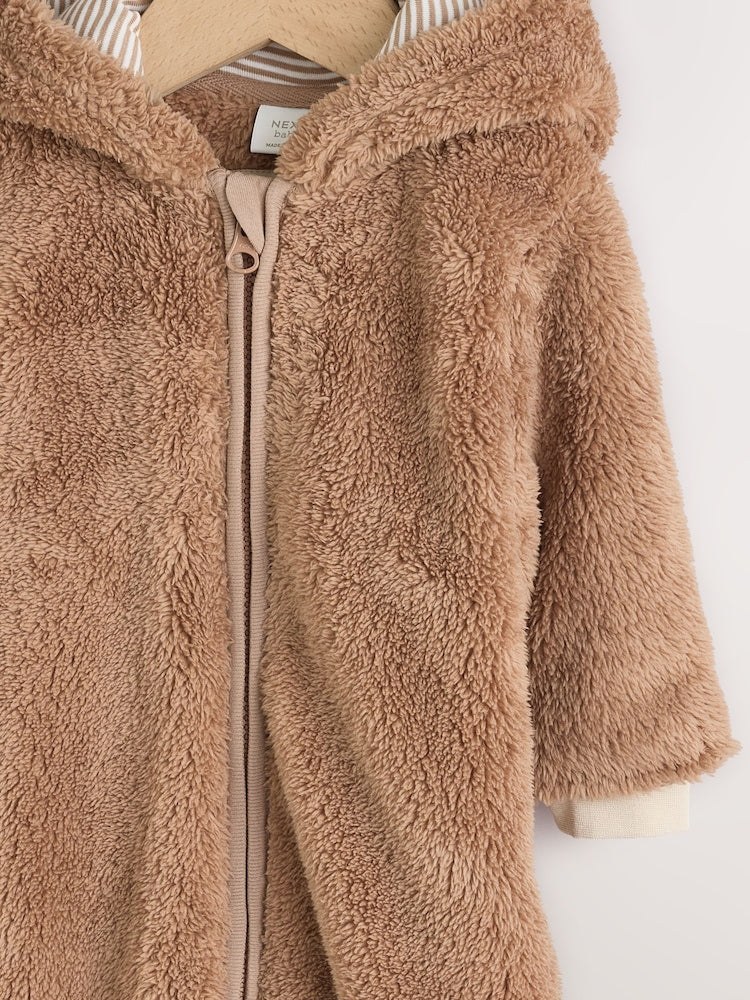 Brown Hamish Hooded Baby Fleece Pramsuit (0-18mths)