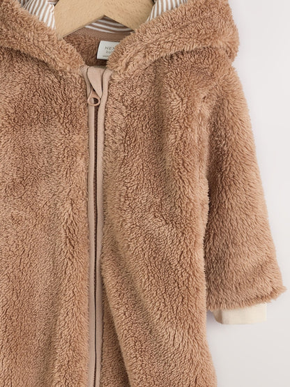 Brown Hamish Hooded Baby Fleece Pramsuit (0-18mths)