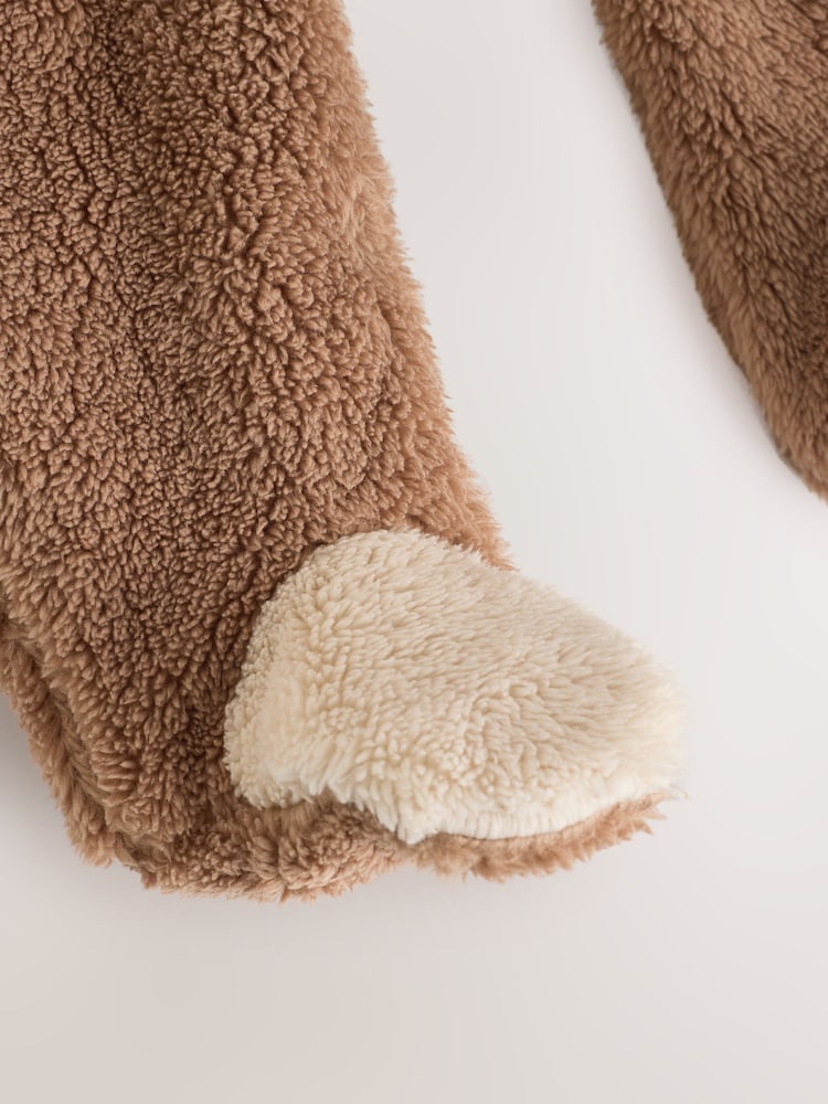 Brown Hamish Hooded Baby Fleece Pramsuit (0-18mths)
