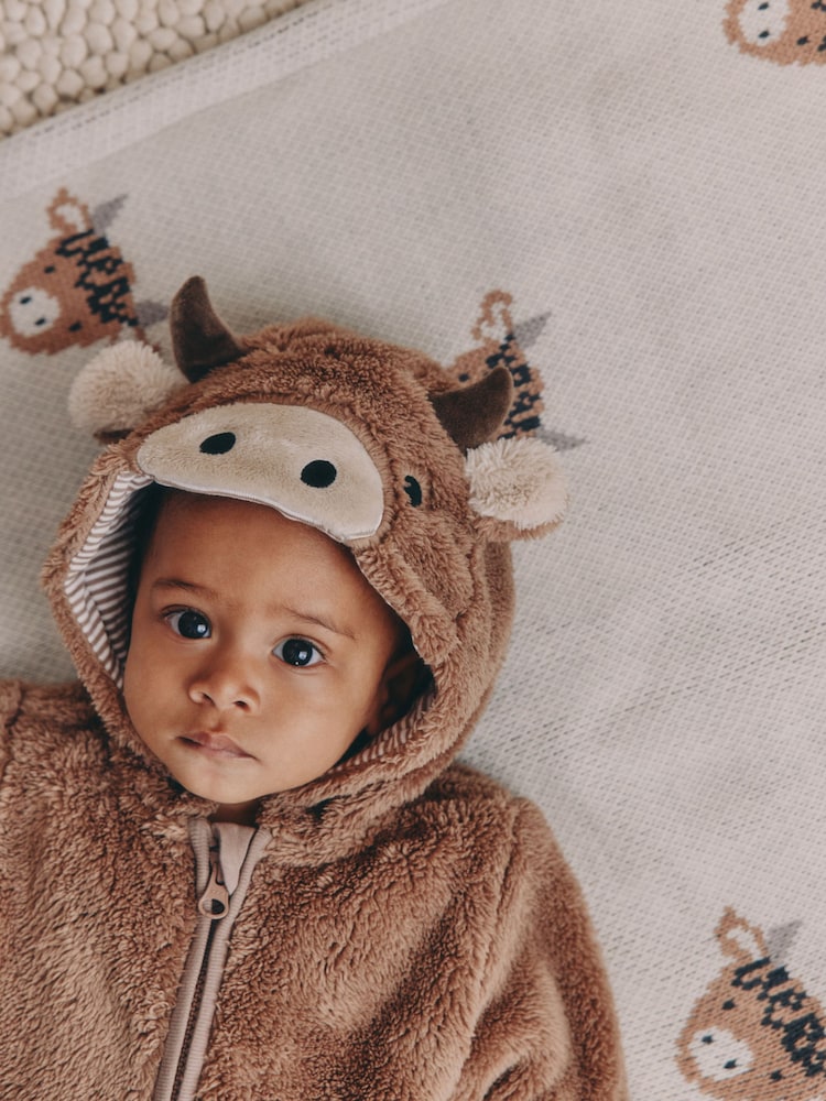 Brown Hamish Hooded Baby Fleece Pramsuit (0-18mths)