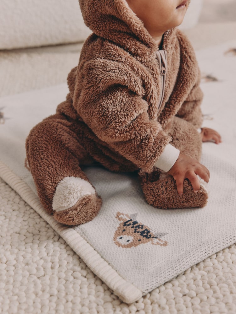 Brown Hamish Hooded Baby Fleece Pramsuit (0-18mths) - Size 50cm (First Size)