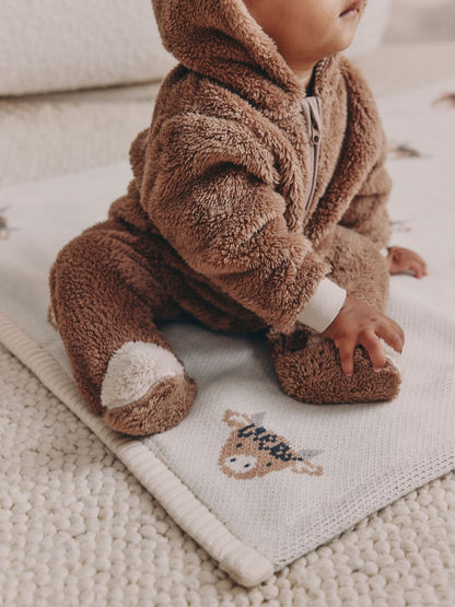 Brown Hamish Hooded Baby Fleece Pramsuit (0-18mths) - Size 50cm (First Size)