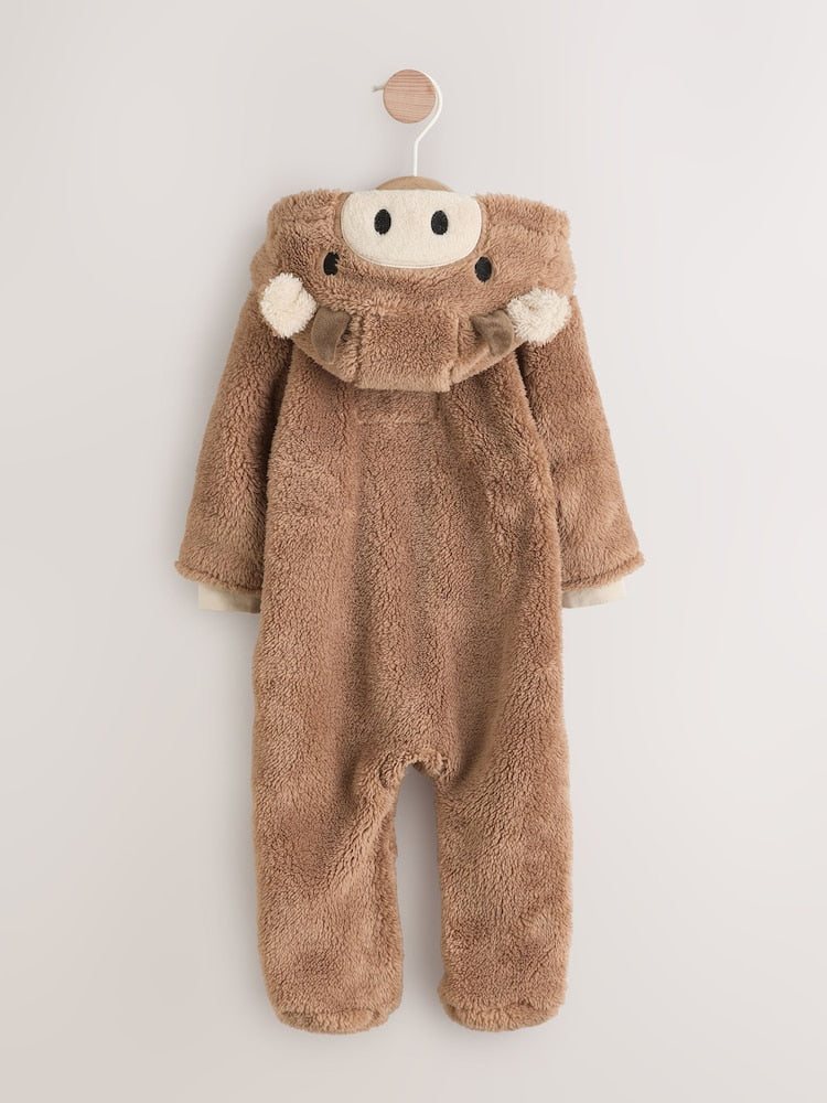 Brown Hamish Hooded Baby Fleece Pramsuit (0-18mths)