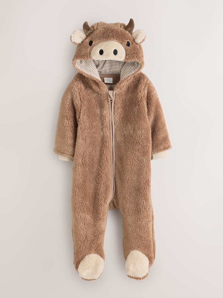 Brown Hamish Hooded Baby Fleece Pramsuit (0-18mths)