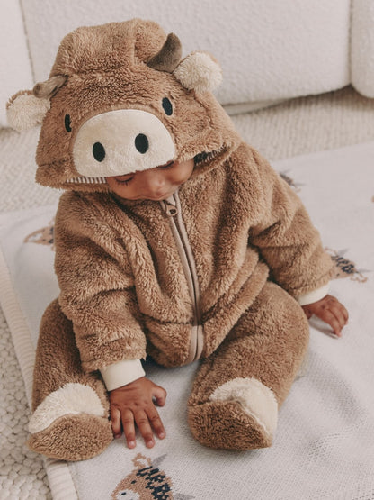 Brown Hamish Hooded Baby Fleece Pramsuit (0-18mths) - Up to 1 Month (50-56cm)