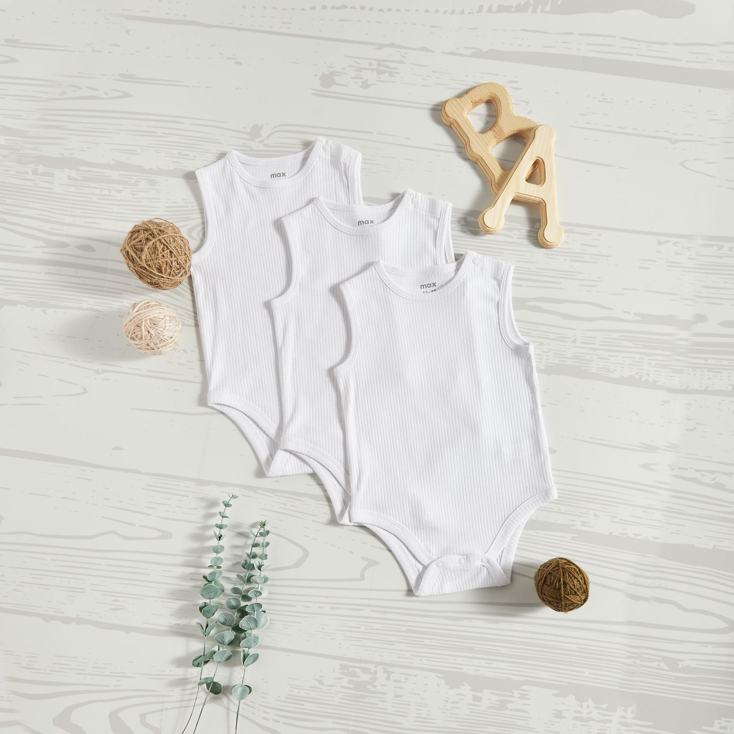 Pack of 3 - Ribbed Cotton Bodysuit - White / 12-18 mths