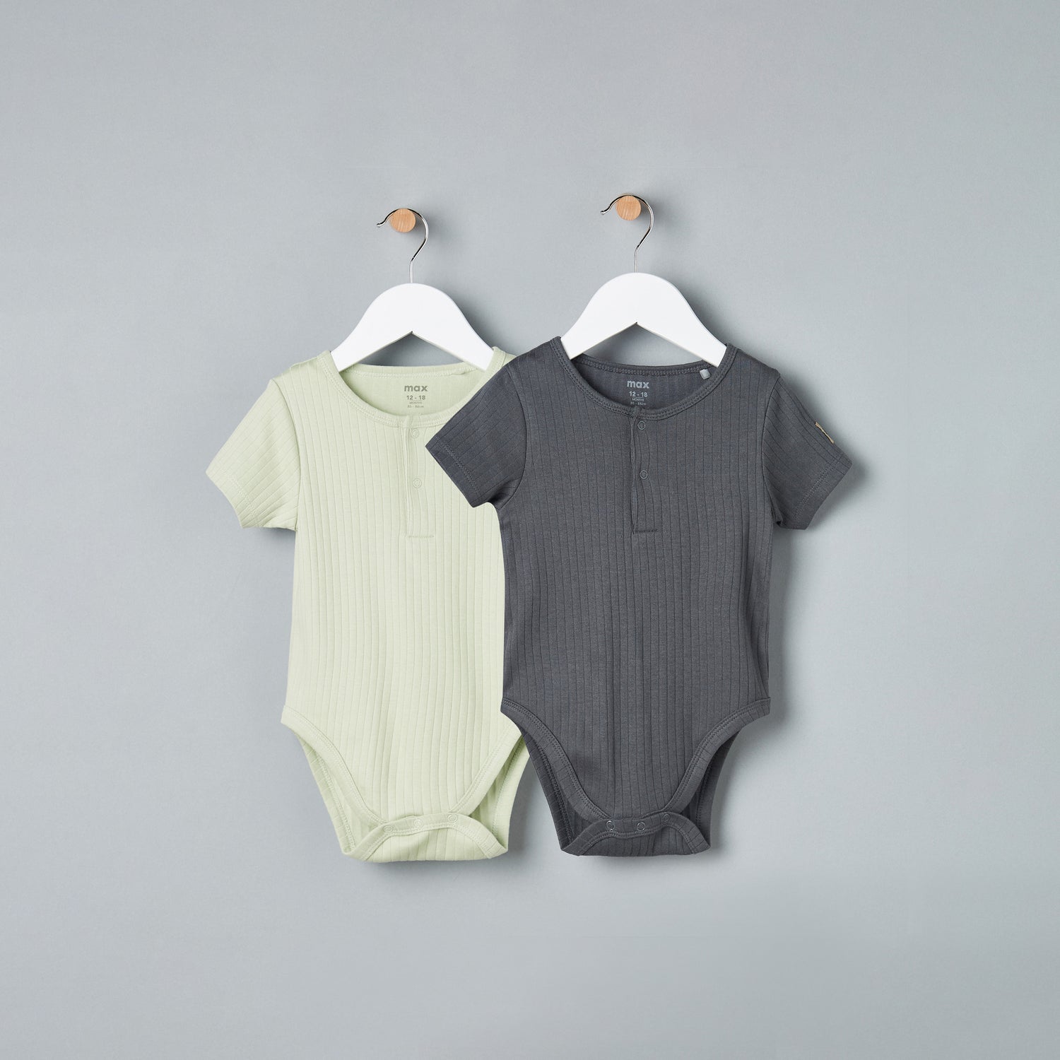 Pack of 2 - Ribbed Henley Neck Cotton Bodysuit - Multicolour / 18-24 mths