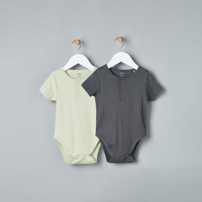 Pack of 2 - Ribbed Henley Neck Cotton Bodysuit - Multicolour / 18-24 mths