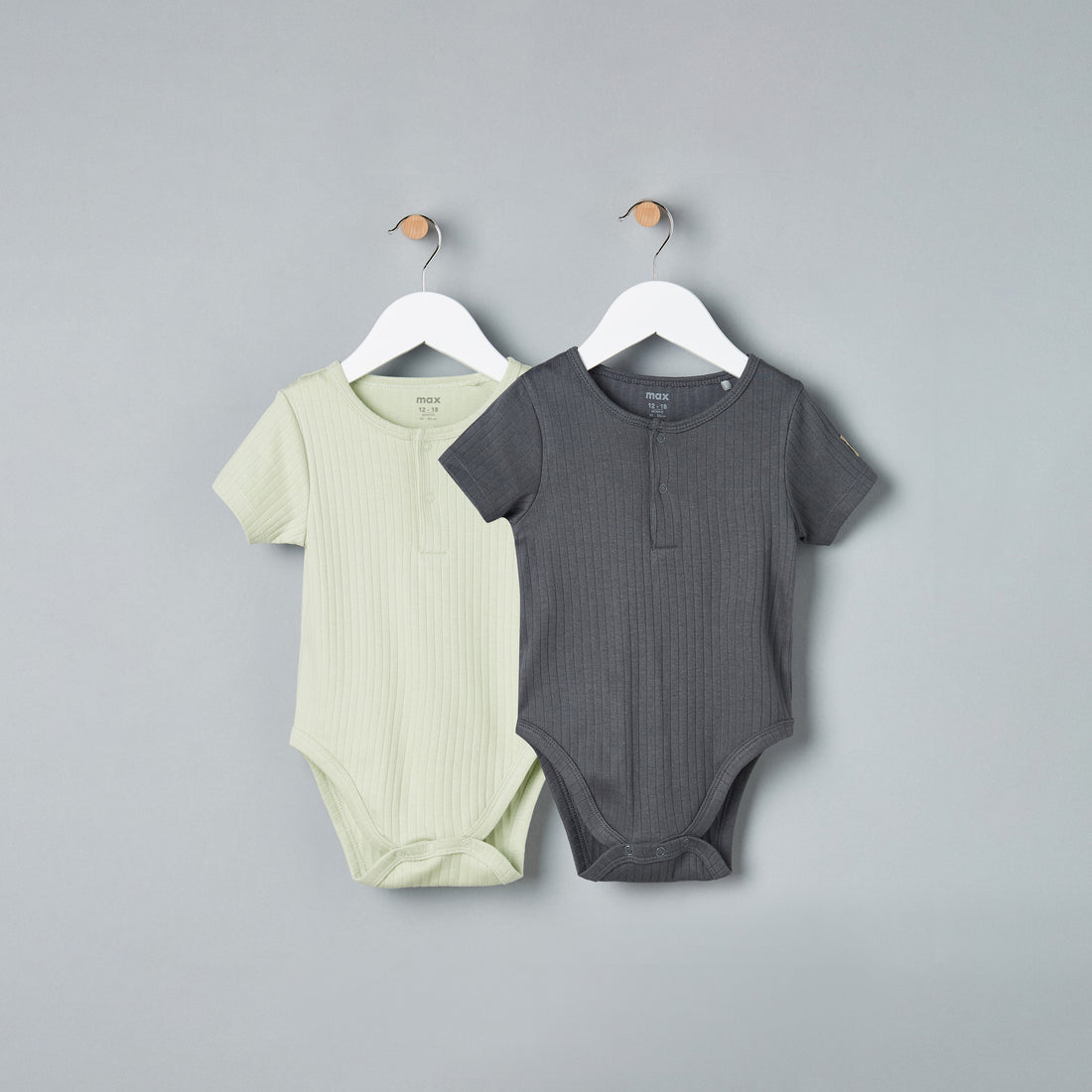 Pack of 2 - Ribbed Henley Neck Cotton Bodysuit - Multicolour / 18-24 mths