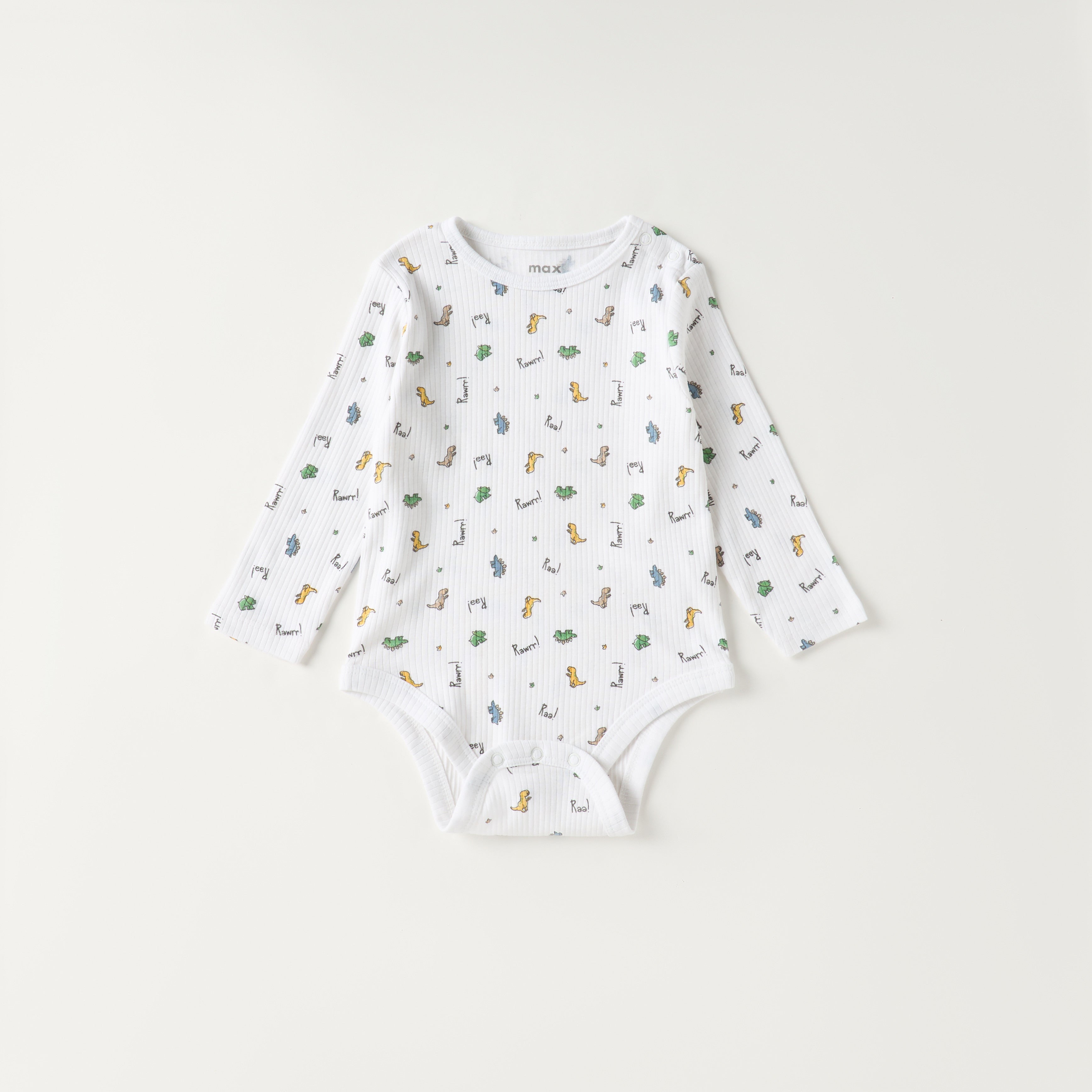 Pack of 3 - Dinosaur Print Bodysuit with Long Sleeves