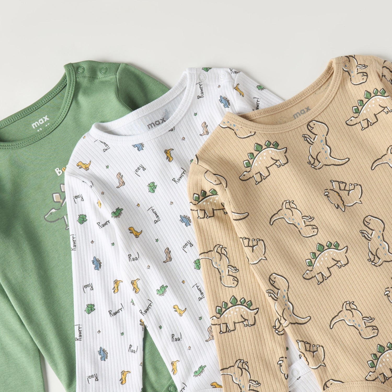 Pack of 3 - Dinosaur Print Bodysuit with Long Sleeves
