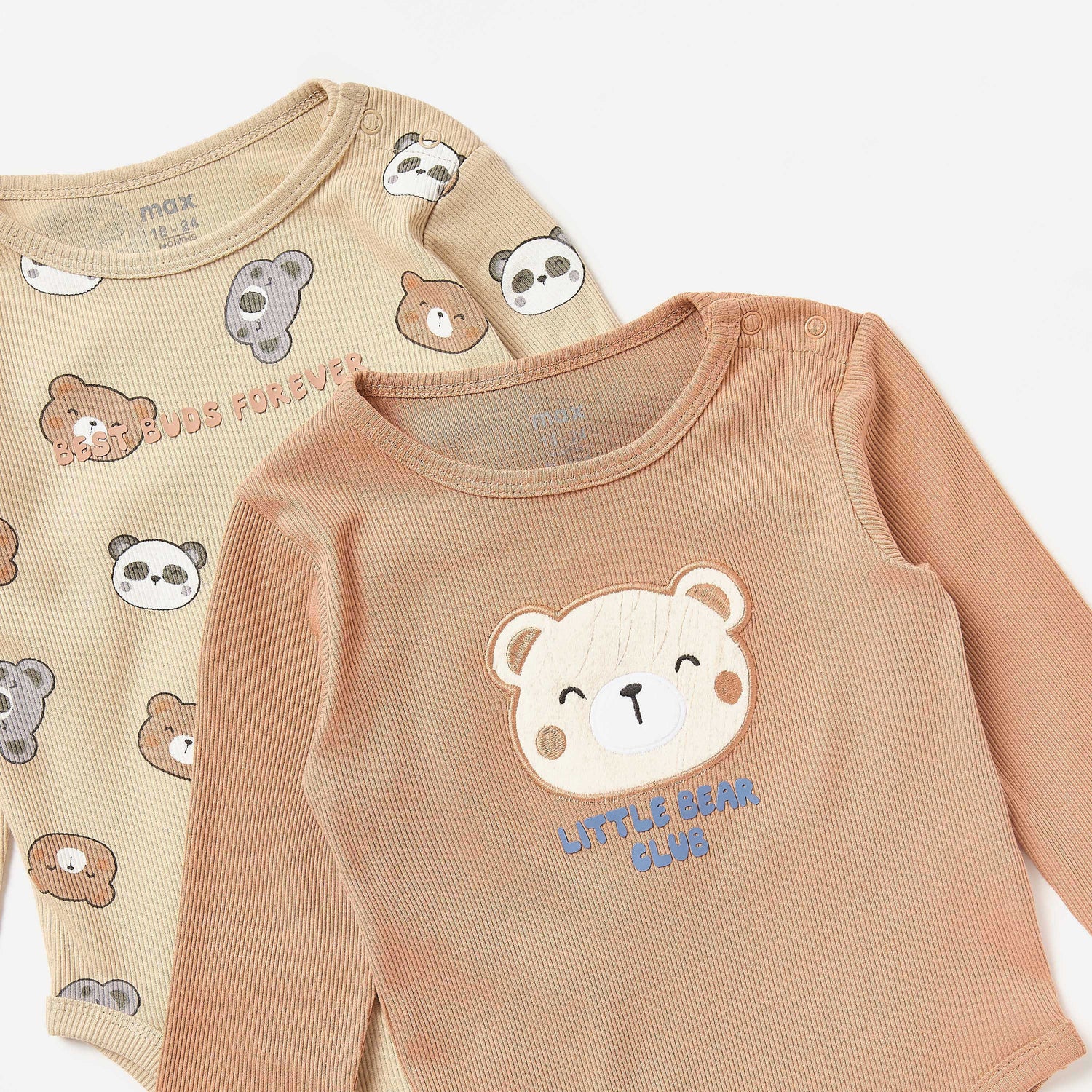 Pack of 2 - Bear Detail Pointelle Bodysuit with Long Sleeves