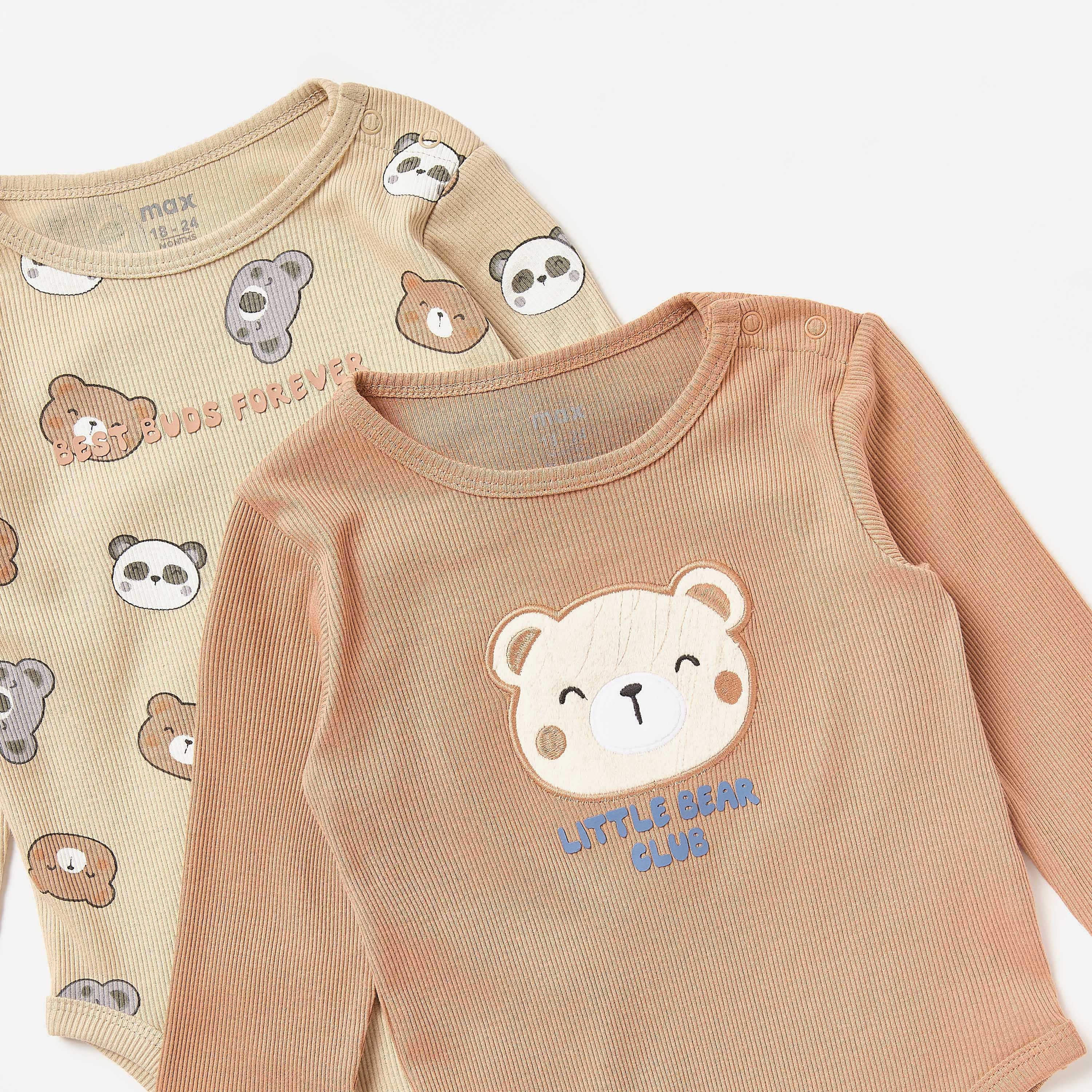 Pack of 2 - Bear Detail Pointelle Bodysuit with Long Sleeves
