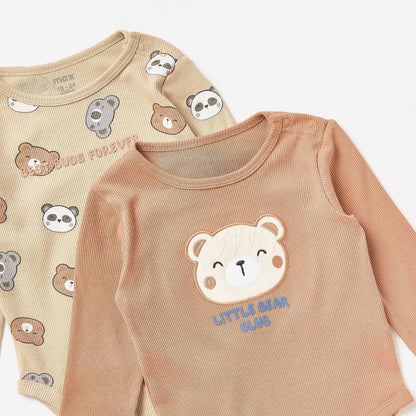 Pack of 2 - Bear Detail Pointelle Bodysuit with Long Sleeves