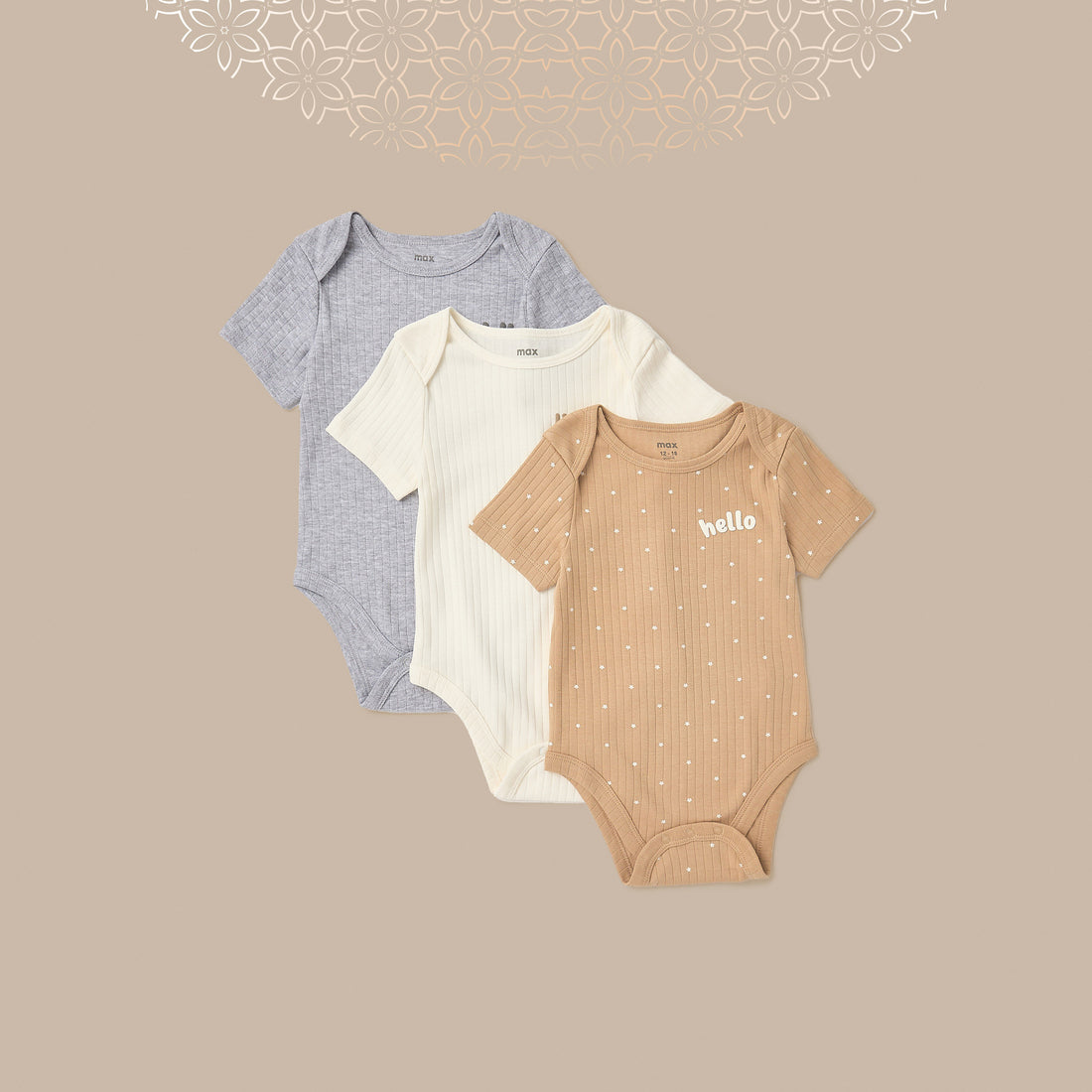 Pack of 3 - Ribbed Short Sleeves Bodysuits - Multicolour