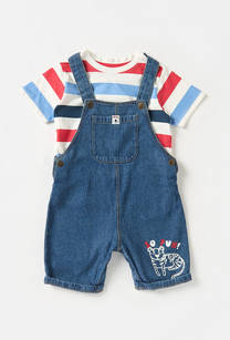 Stripe T-shirt and Denim Dungaree Set-undefined-image-1