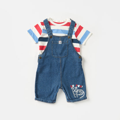 Stripe T-shirt and Denim Dungaree Set - 12-18 MTHS