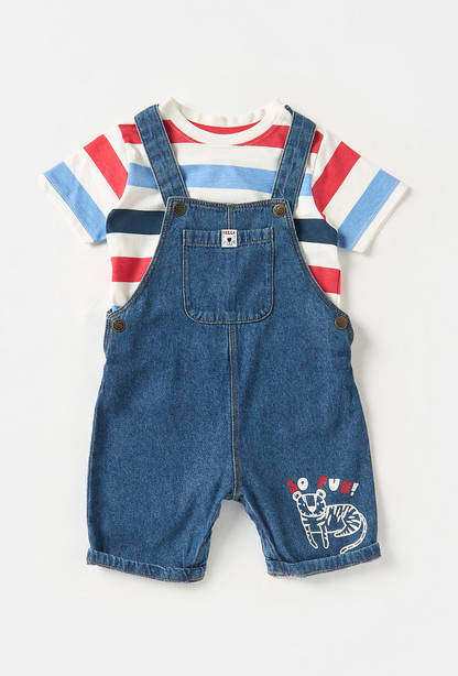 Stripe T-shirt and Denim Dungaree Set-undefined-image-1