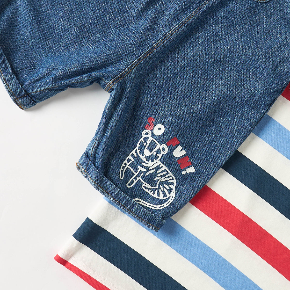 Stripe T-shirt and Denim Dungaree Set