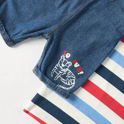 Stripe T-shirt and Denim Dungaree Set