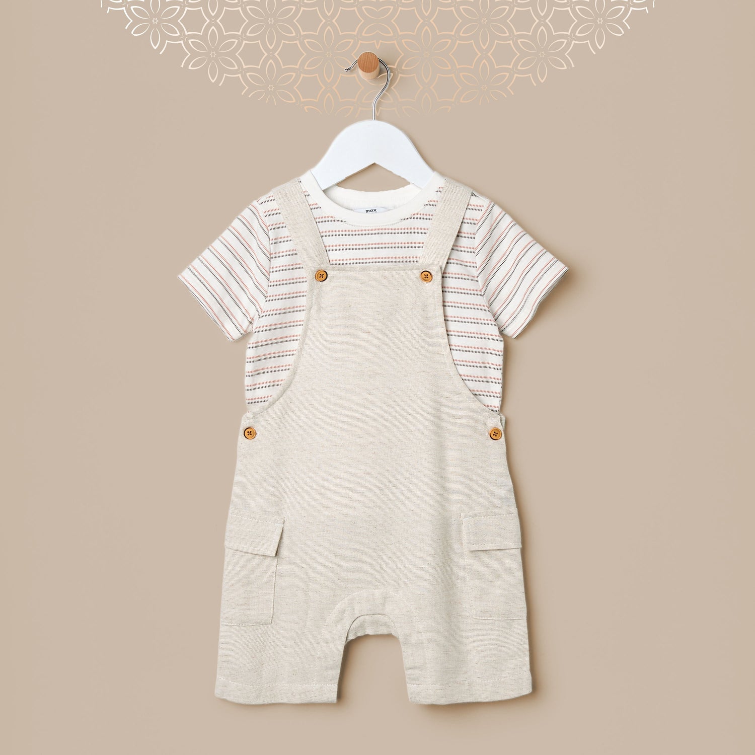 Striped T-shirt and Textured Dungaree Set - 12-18 MTHS
