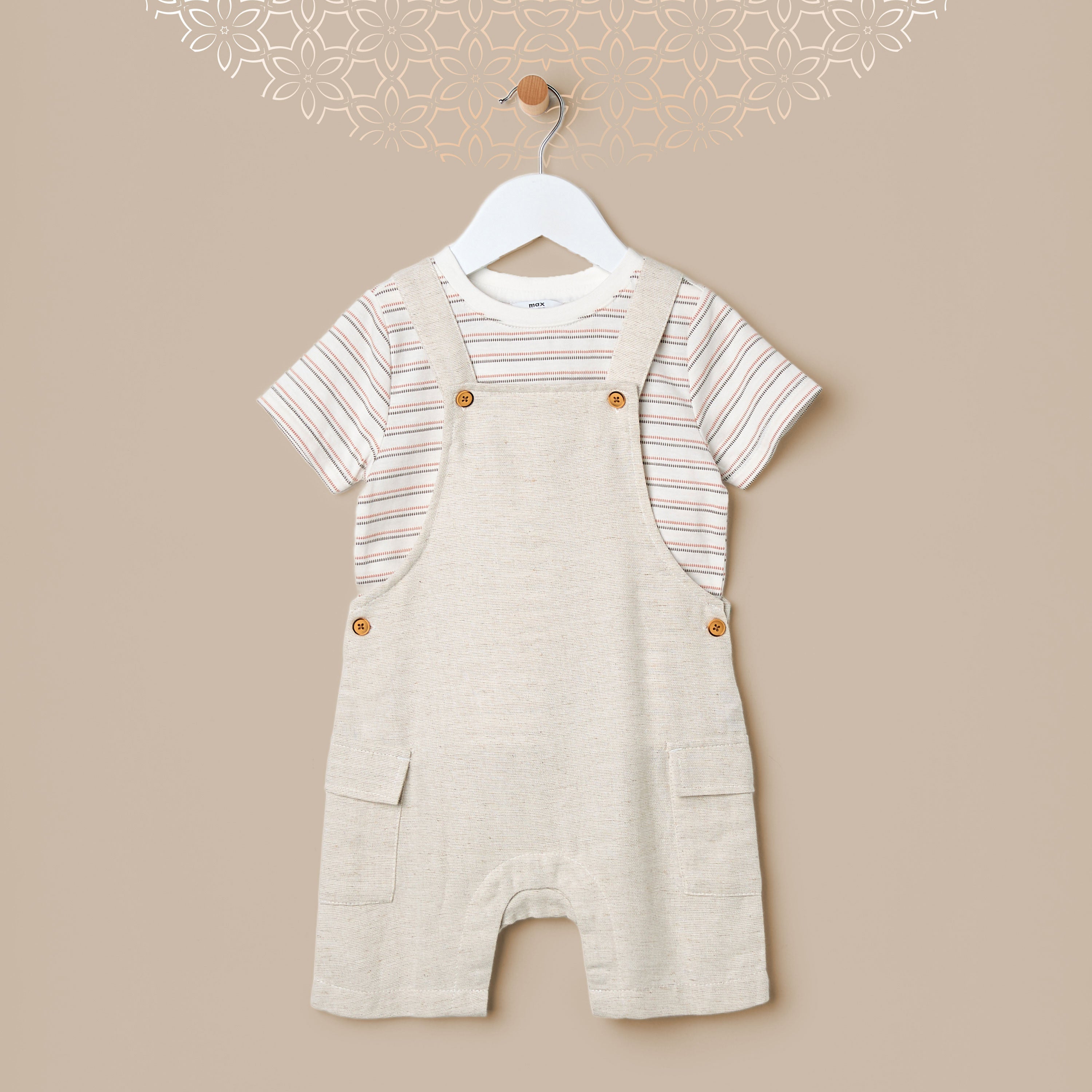 Striped T-shirt and Textured Dungaree Set - 12-18 MTHS