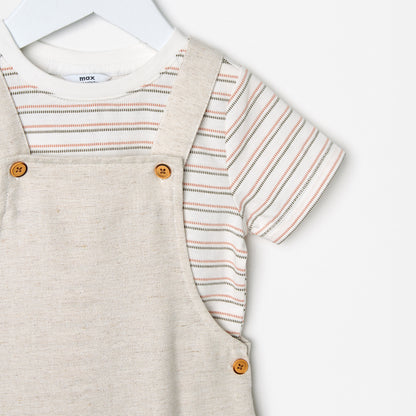 Striped T-shirt and Textured Dungaree Set